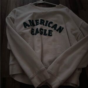 American Eagle Outfitters Cream Sweatshirt with Green Logo